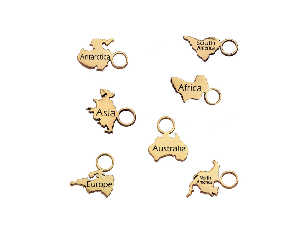 GOLD 1 x Engraved Continent Charm - Traveller Charms